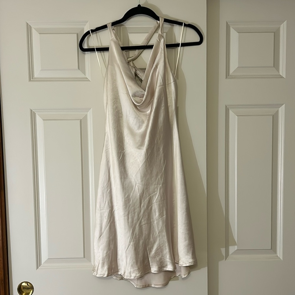 Bobbles & Lace Make A Toast Halter Cowl Neck Dress